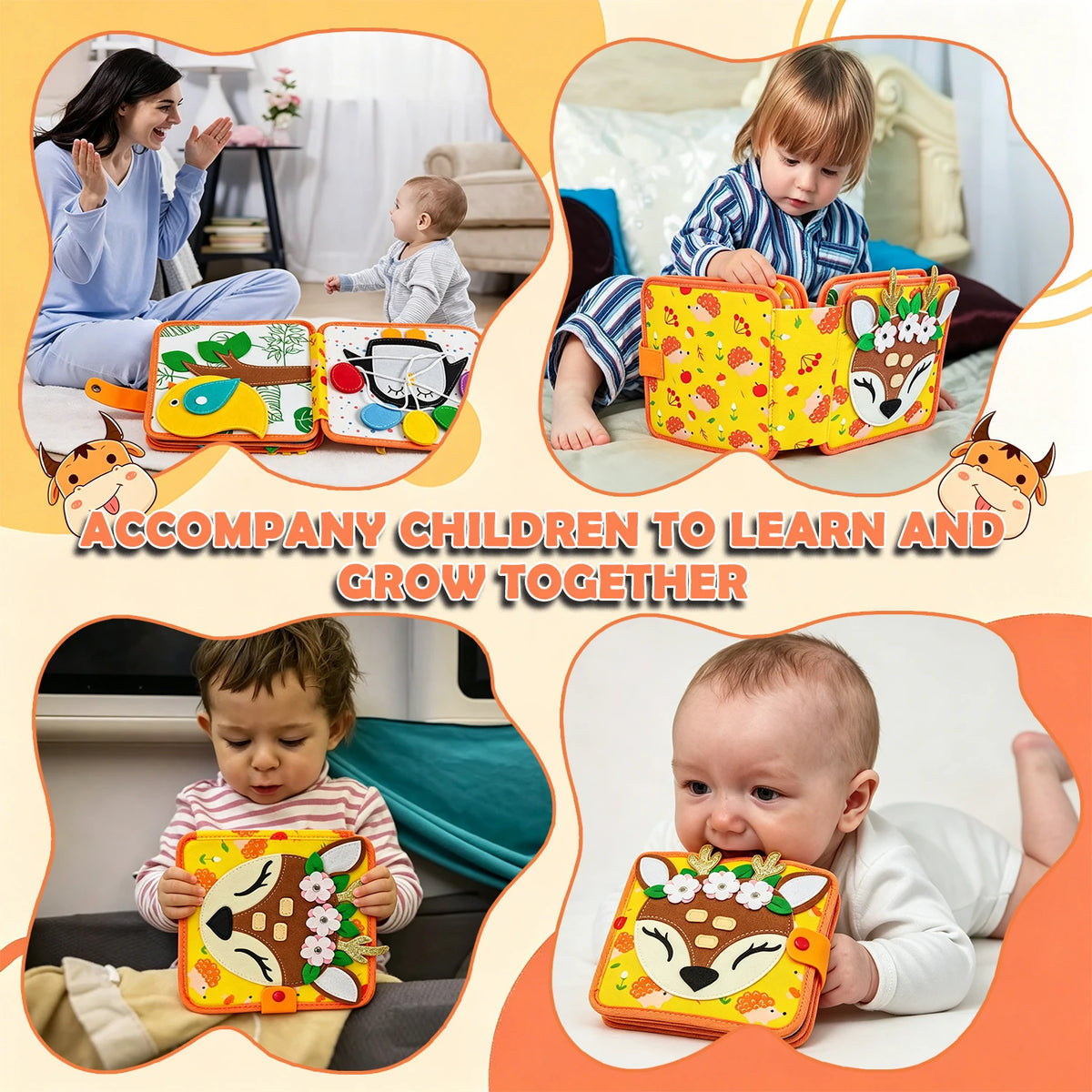 Children's baby Early Education Intelligence Learning baby Toys Felt Learning Board, Busy Board, Busy Book, Cloth Book, Including Life Skills, Alphabet, Numbers, Shapes Colors, Animals, Weather, Toddler Travel Toys, Birthday