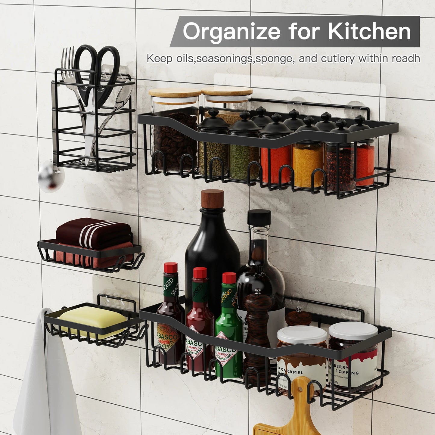 Stainless Steel Wall Mounted Bathroom Shelf Organizer 6 Pack