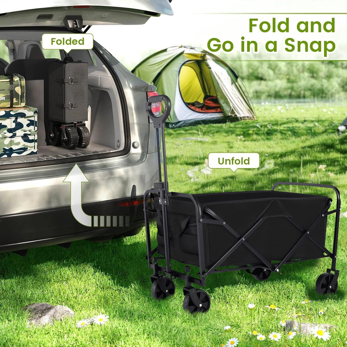 Heavy Duty Foldable Wagon Cart With All Terrain Wheels