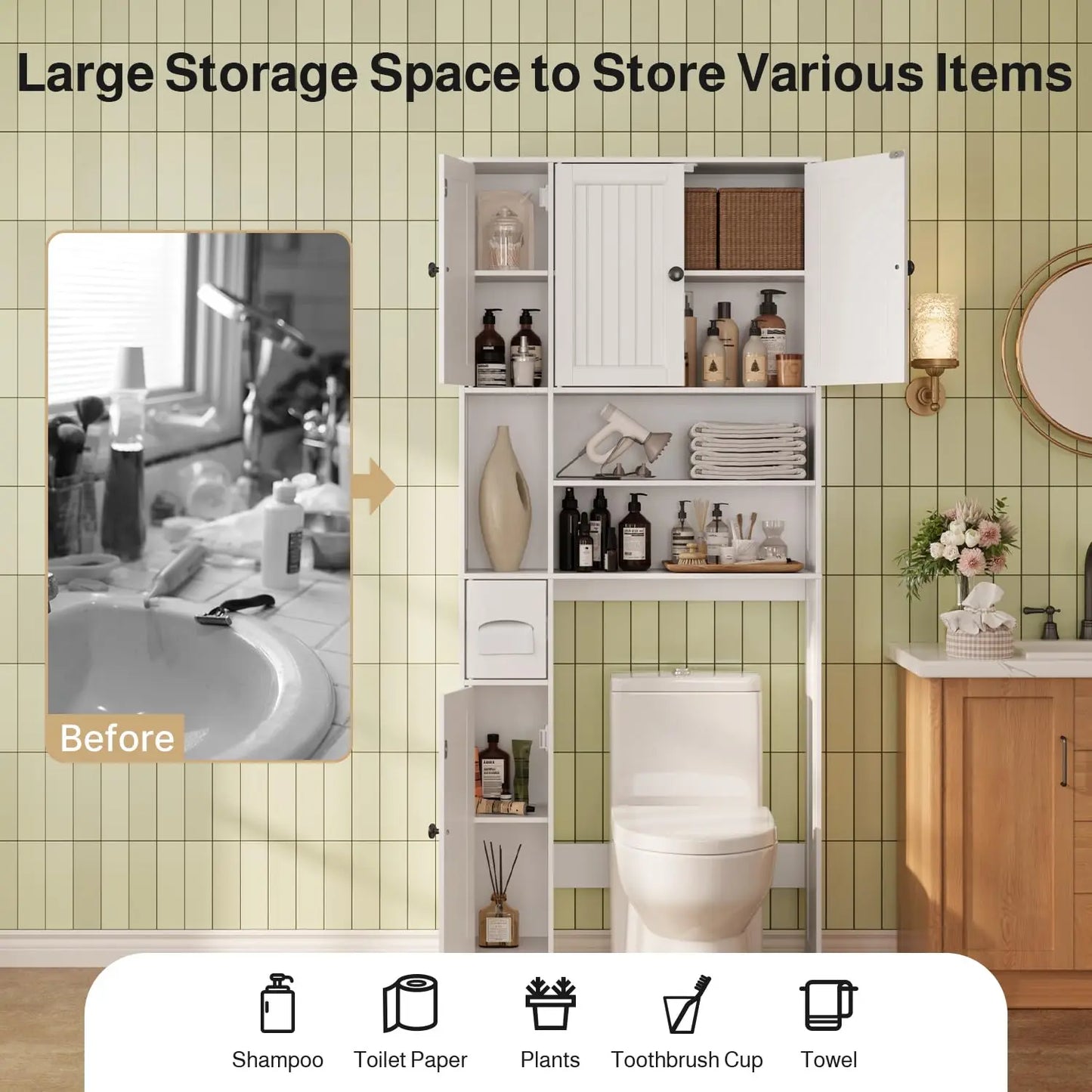 Over The Toilet Storage Cabinet With Five Barn Doors
