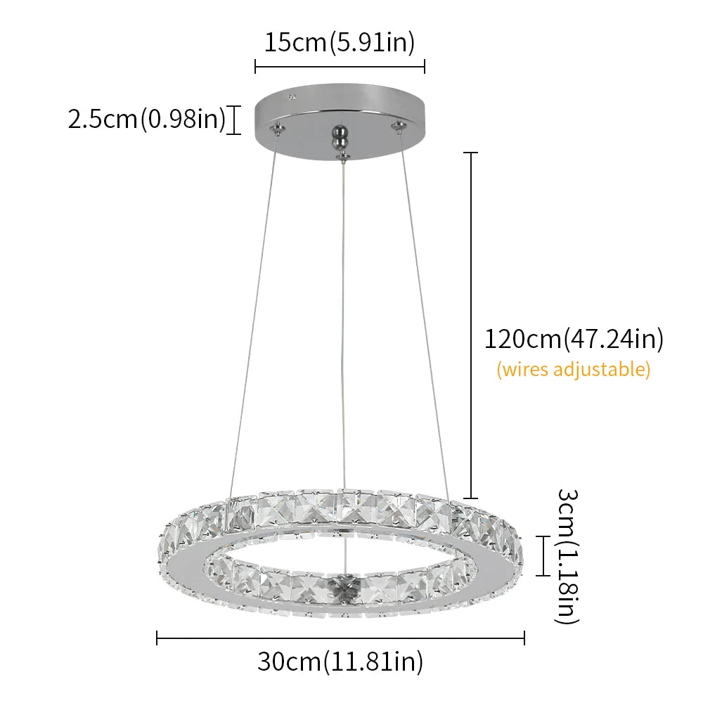 GreeLustr Modern Crystal Led Pendant Light With Dimmable Rings