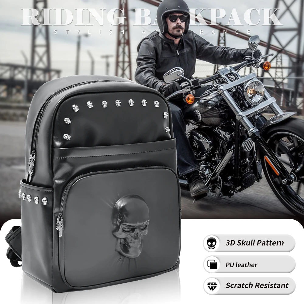 Motorcycles Accessories Bag 3D Skull PU Leather Bag Waterproof Men Women Motocycle Motorcycle Backpack Travel Bag Large PU leather