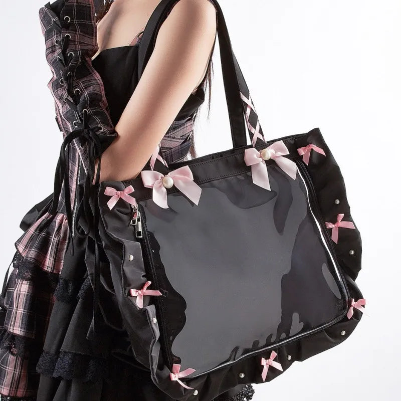 Transparent Fairy Bow Ita Bag High Capacity PU Leather Underarm