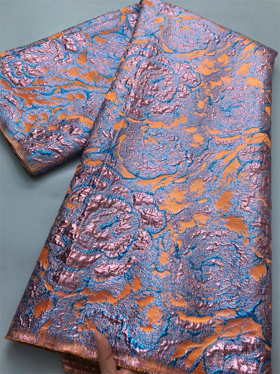 JiaDong African Brocade Lace Fabric Gold French Nigerian Embossed Organza