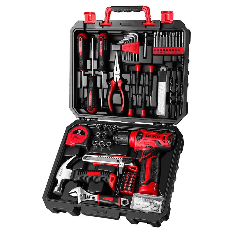 DEKO 126 Piece Cordless Drill and Household Hand Tool Kit