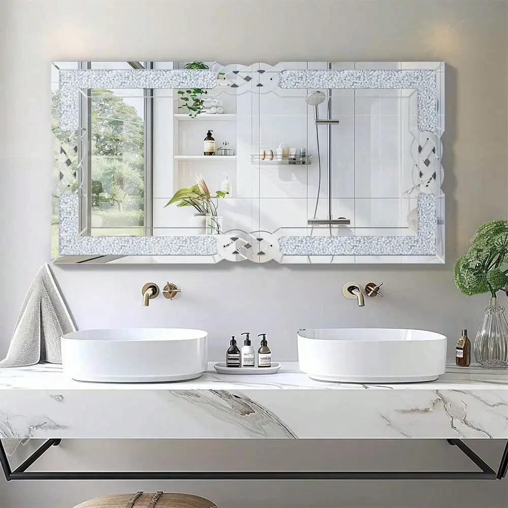 Crystal Diamond Accent Wall Mirror For Living Room Decor