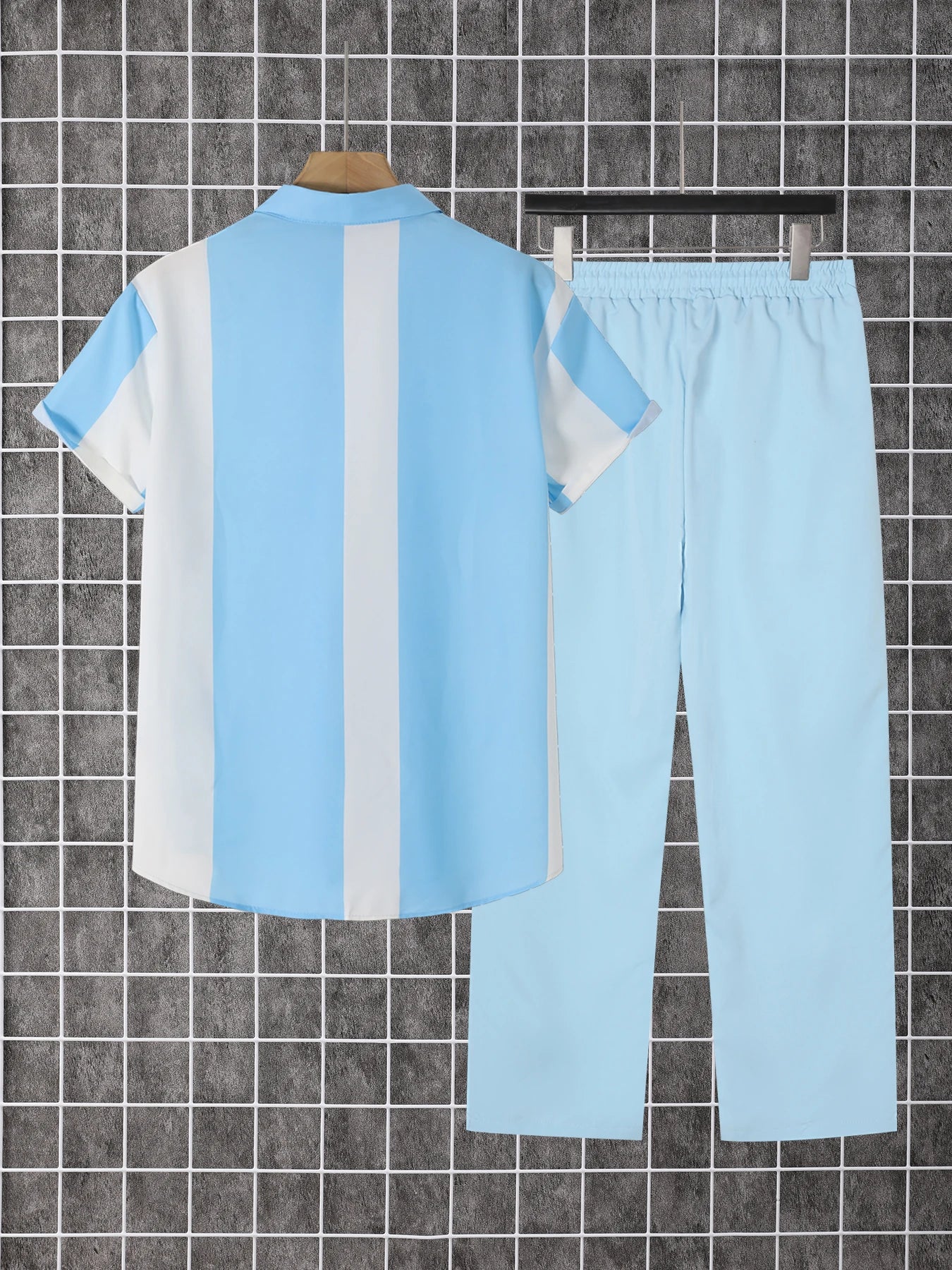 Men Printed Polyester Short Sleeve Shirt And Pants Matching Set