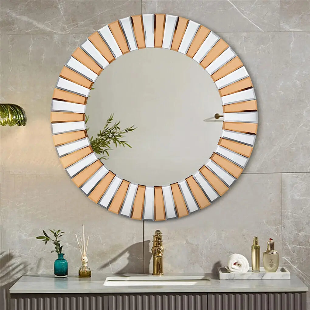 LUVODI Modern Round Sunburst Mirror Wall Art with Beveled Glass Edge for Living Room Bedroom Foyer Decor