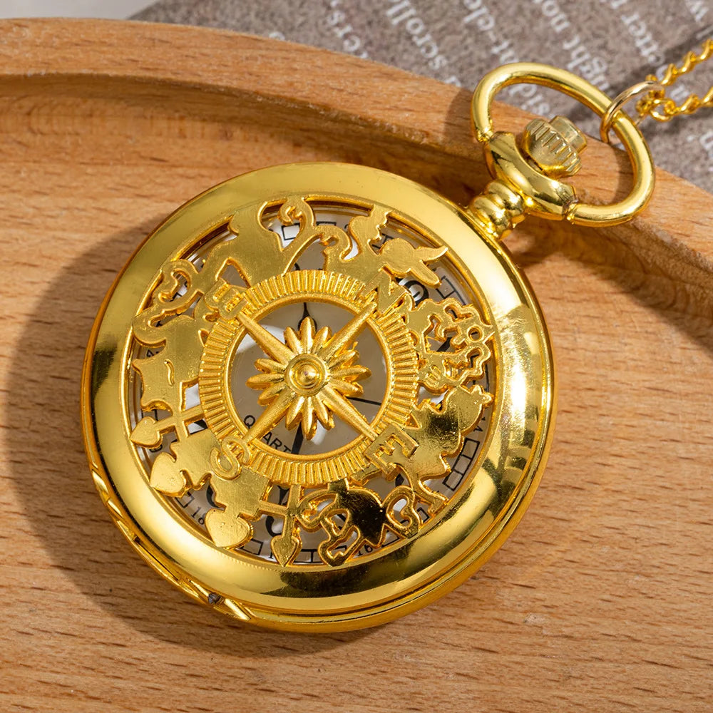 Antique Steampunk Arabic Numerals Quartz Pocket Watch Necklace Pendant Unisex