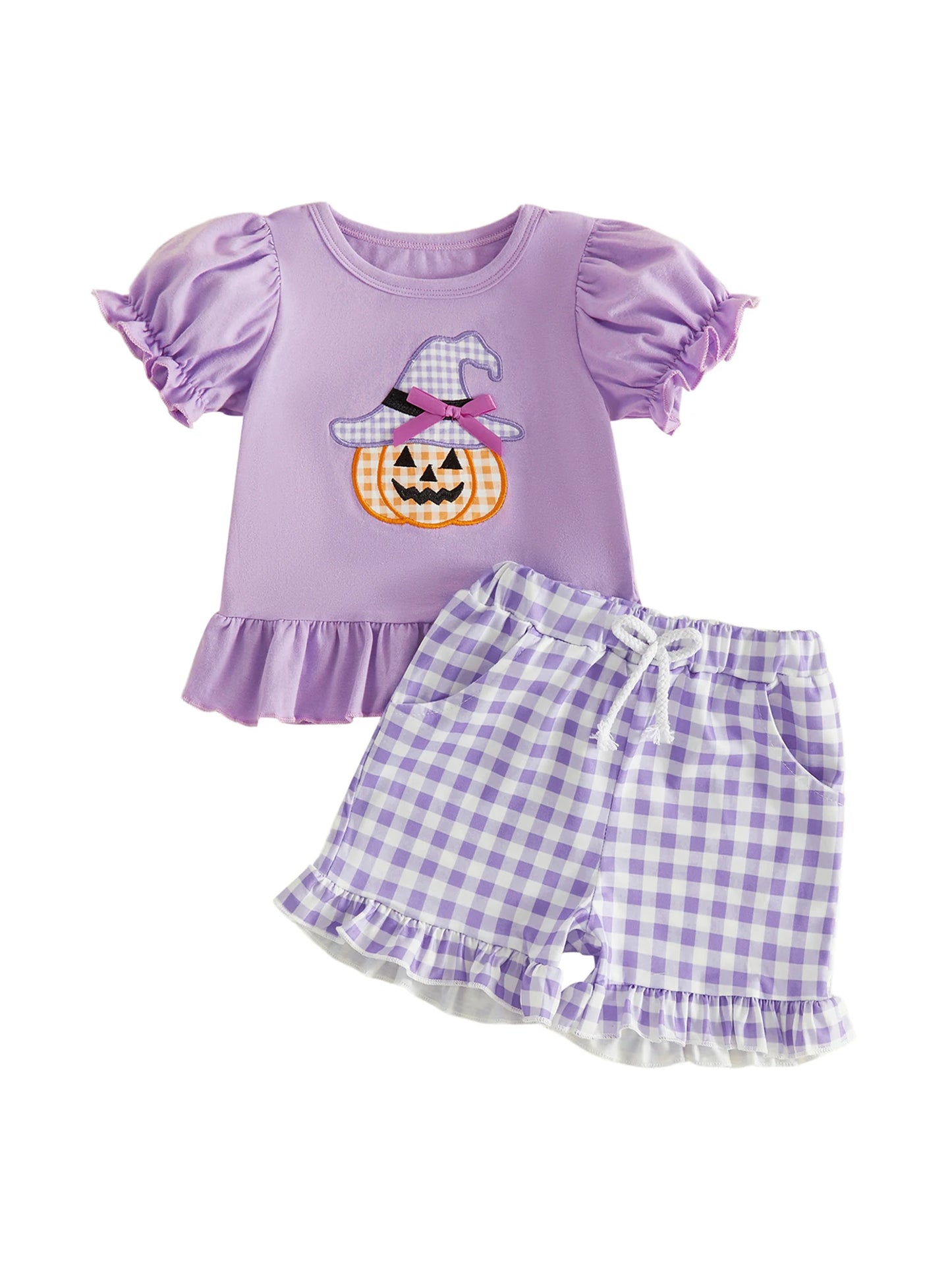 Halloween Pumpkin Embroidered Toddler Girl Top Set