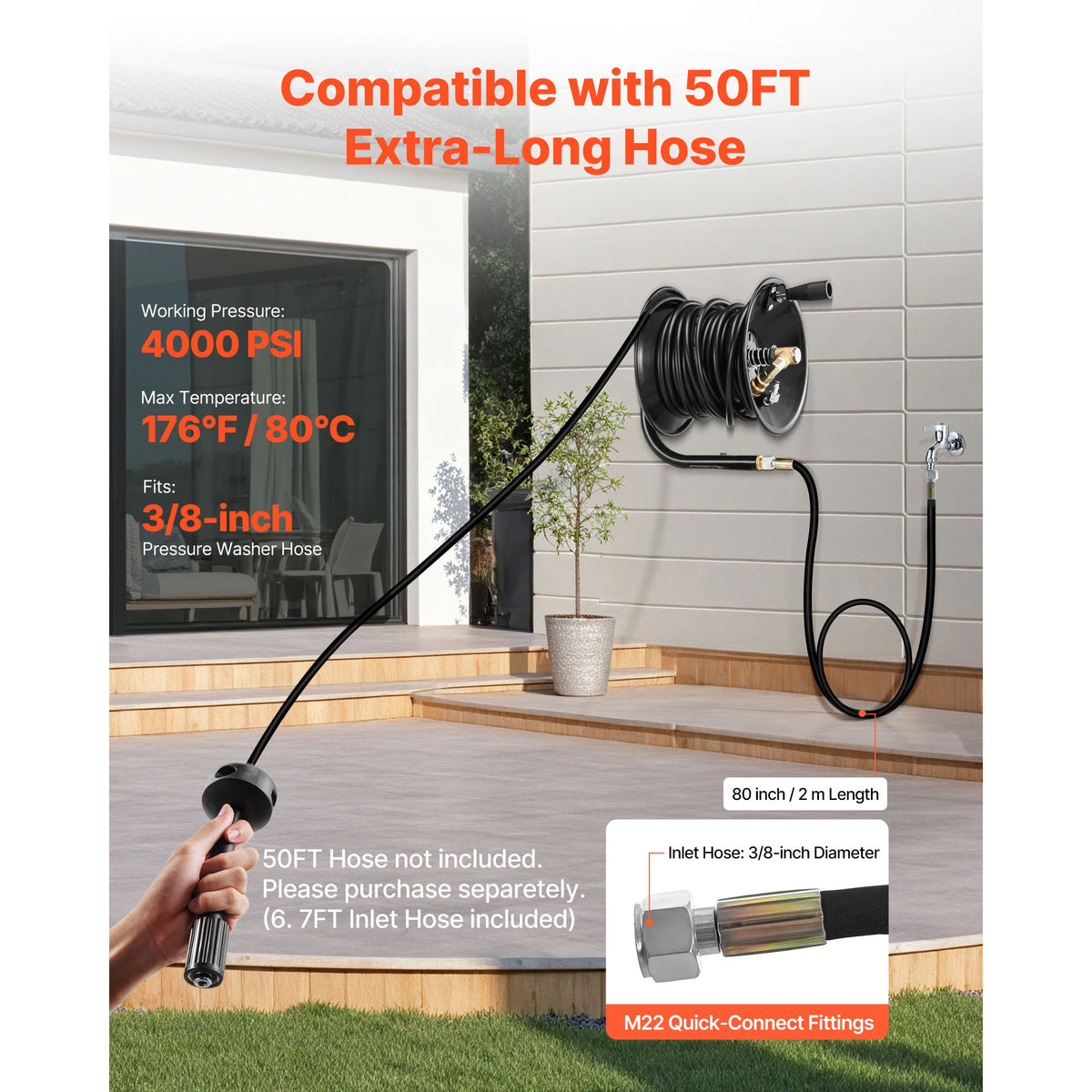 SucceBuy Steel Pressure Washer Hose Reel With Manual Hand Crank