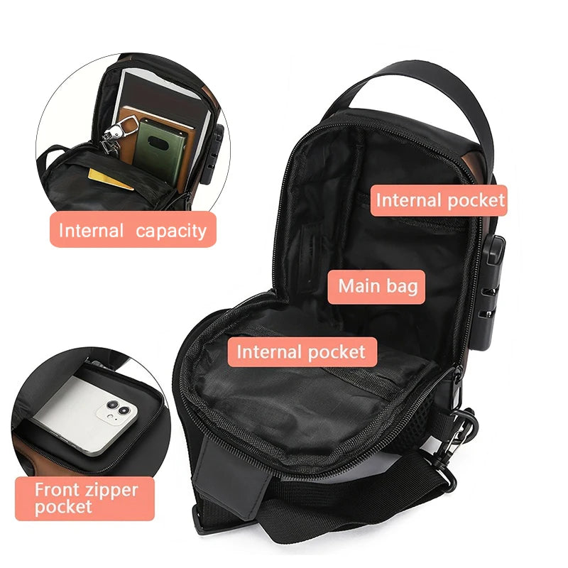 Durable Oxford Sling Bag For Men With Phone Pocket Zipper
