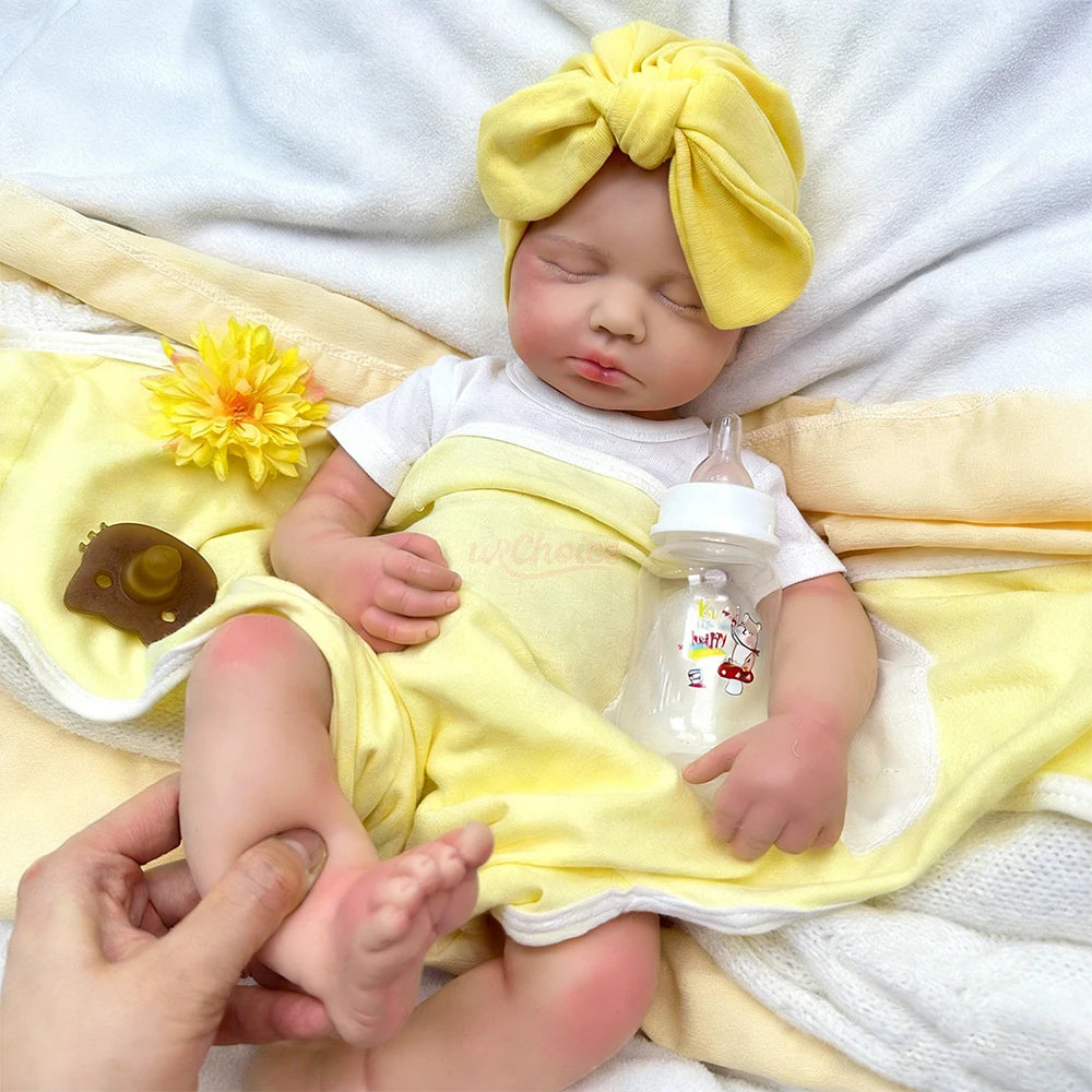 20inch Warm Companion Silicone Reborn Doll Fine Realistic Details Soft Full Body Comfort Doll  Can Open Mouth Loulou for Elderly People Living Alone