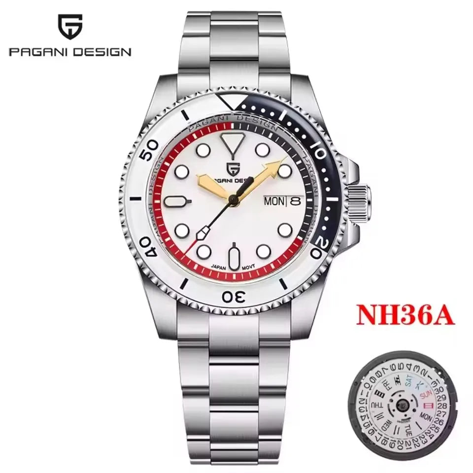 Pagani Design NH36 Automatic Wristwatch Week Date Sapphire Glass Stainless Steel