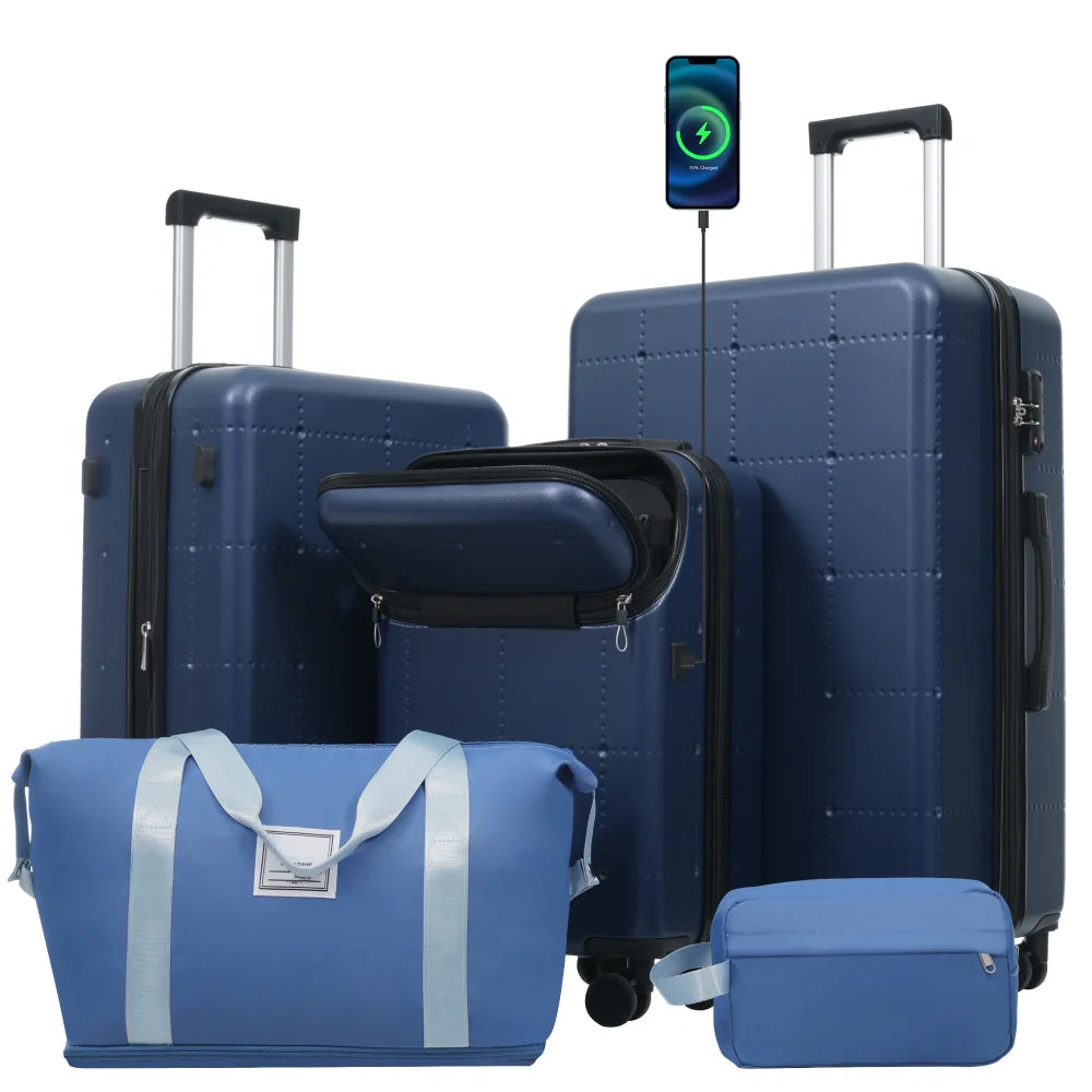 Checked Suitcase with USB Port Spinner Wheels - TSA Lock, Airline-Approved - Lightweight  Polypropylene Expandable Hardshell