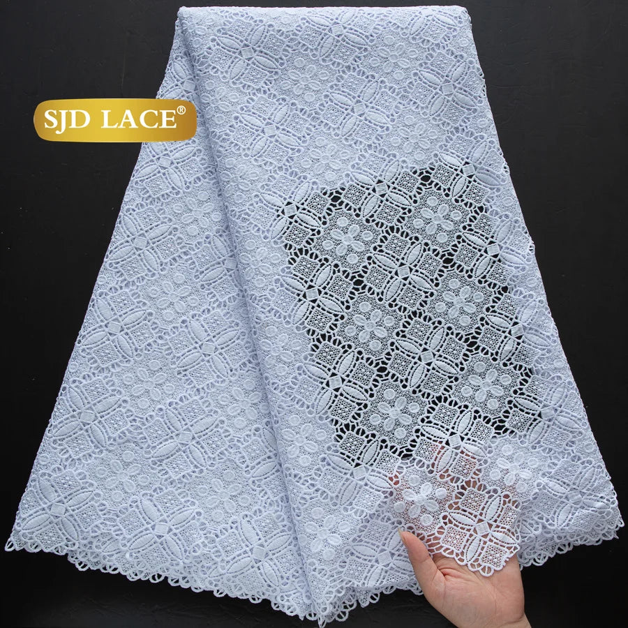 SJD Lace African Sequins Guipure Cord Lace Fabric Water Soluble