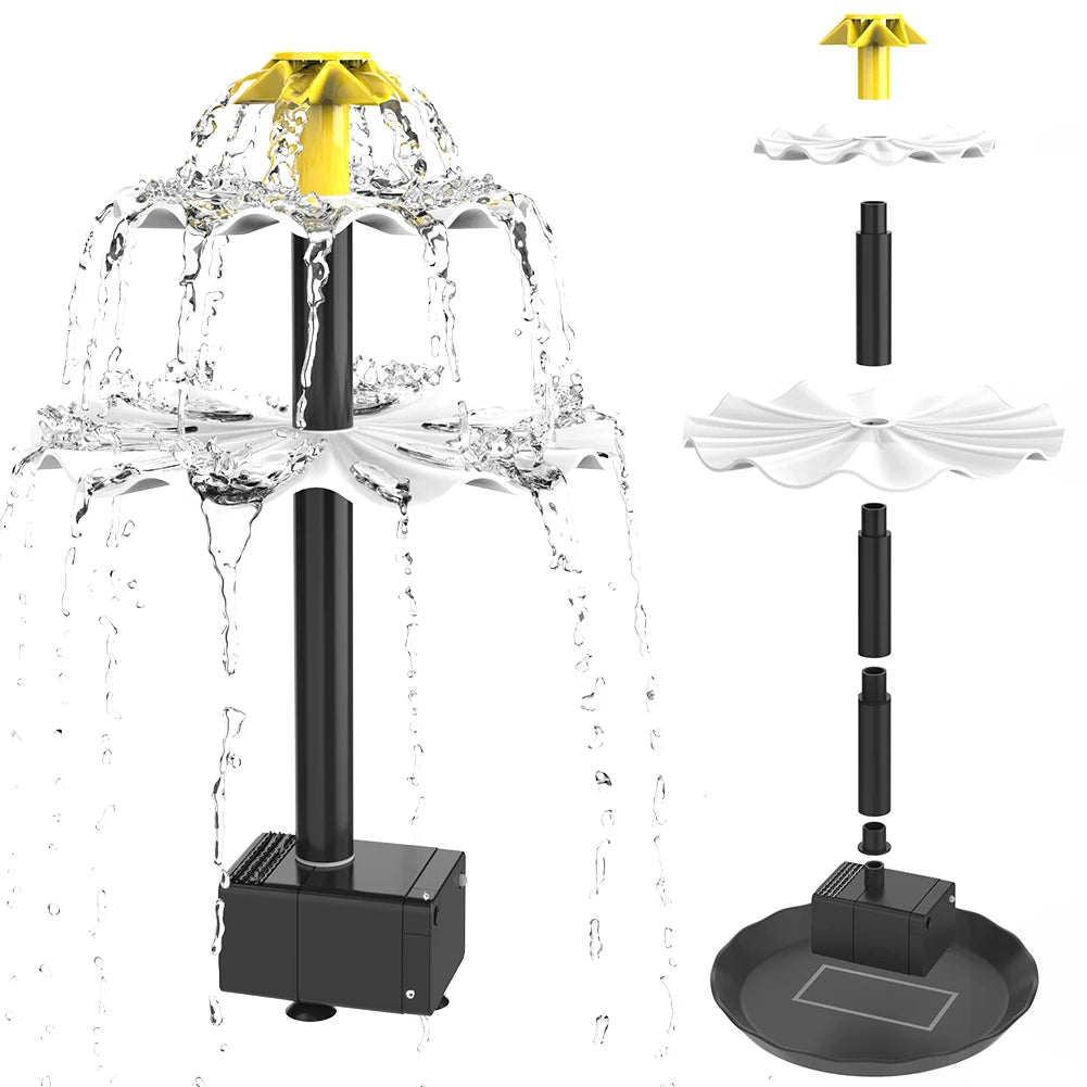 3-Tier Decorative Fountain with Solar Panel Water Fountain and Birdbath Water Fountain with Birdbath for Courtyard Patio Balcony