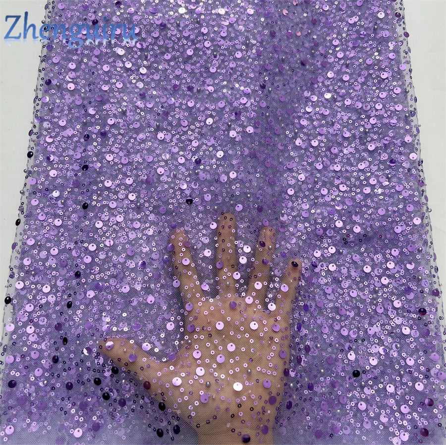 Zhenguiru Heavy Silver Sequin French Tulle Lace Fabric