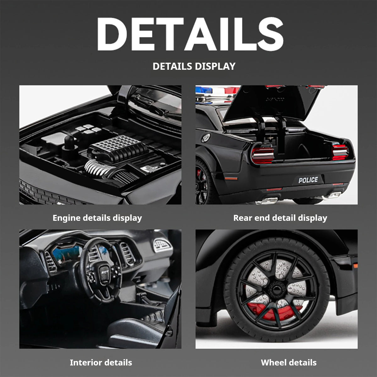 Challenger SRT Hellcat Police Diecast Model Car With Sound Lights