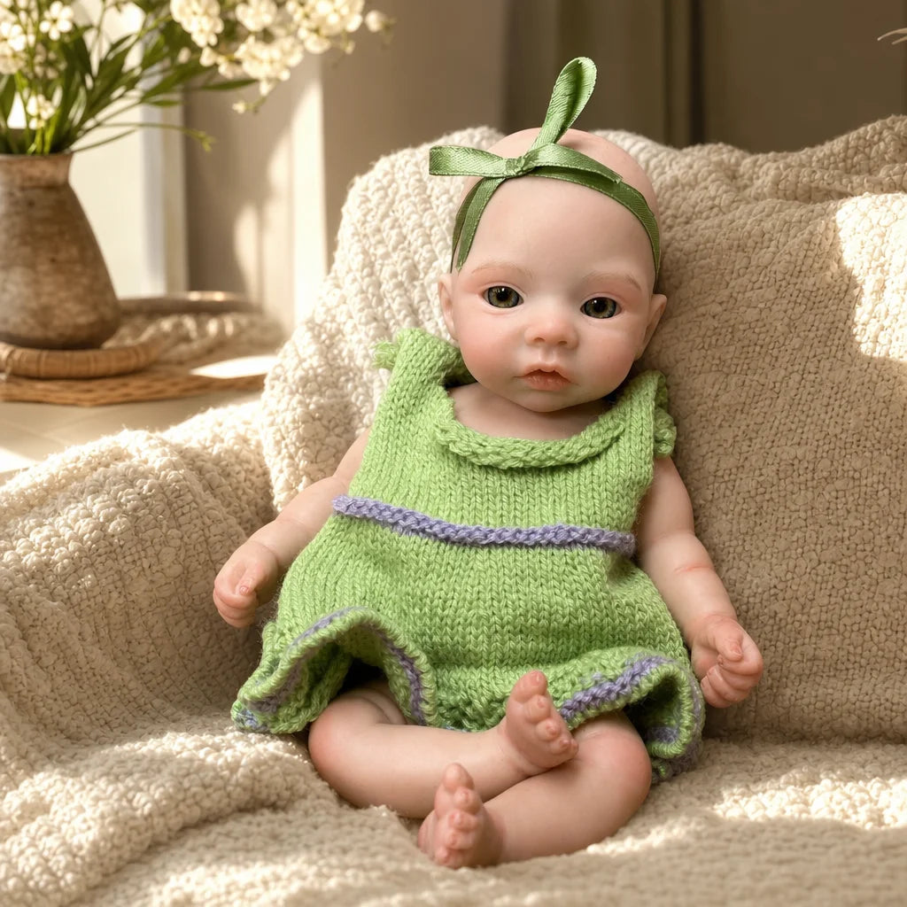 10 Inch Full Body Silicone Reborn Baby Doll Meadow Bald Realistic Lifelike Newborn Doll Collectible Toy Gift(TT)