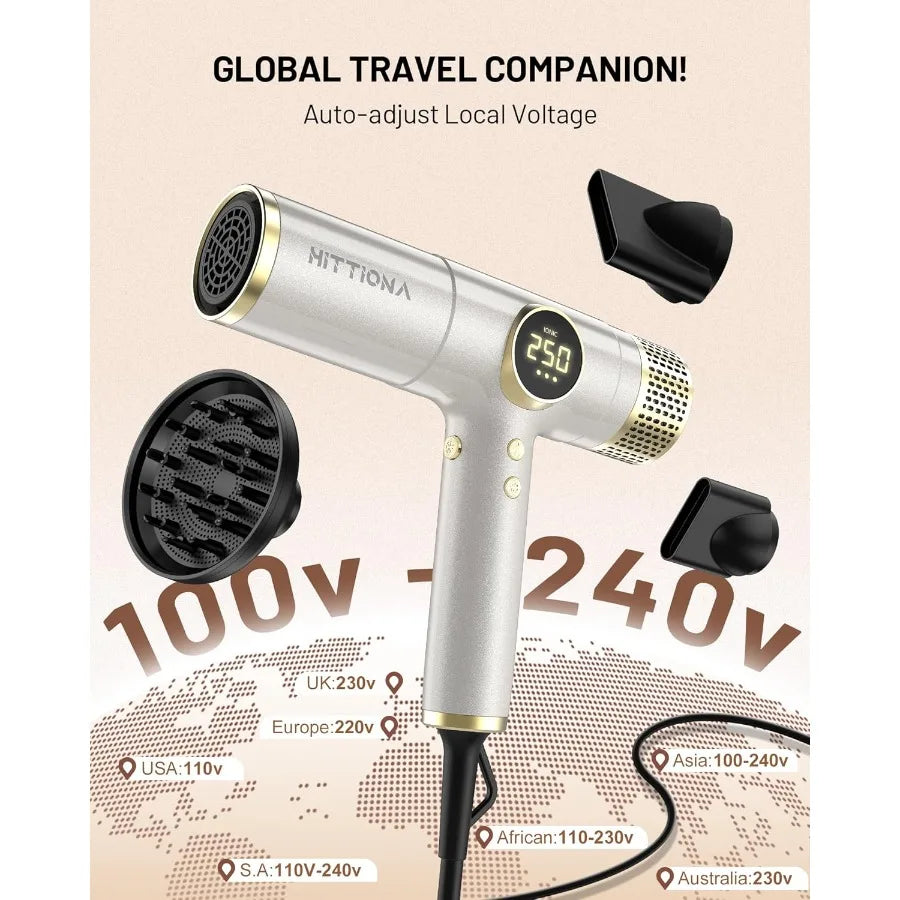 TLXT Voltage Travel Hair Dryer With Diffuser 2000W Ionic