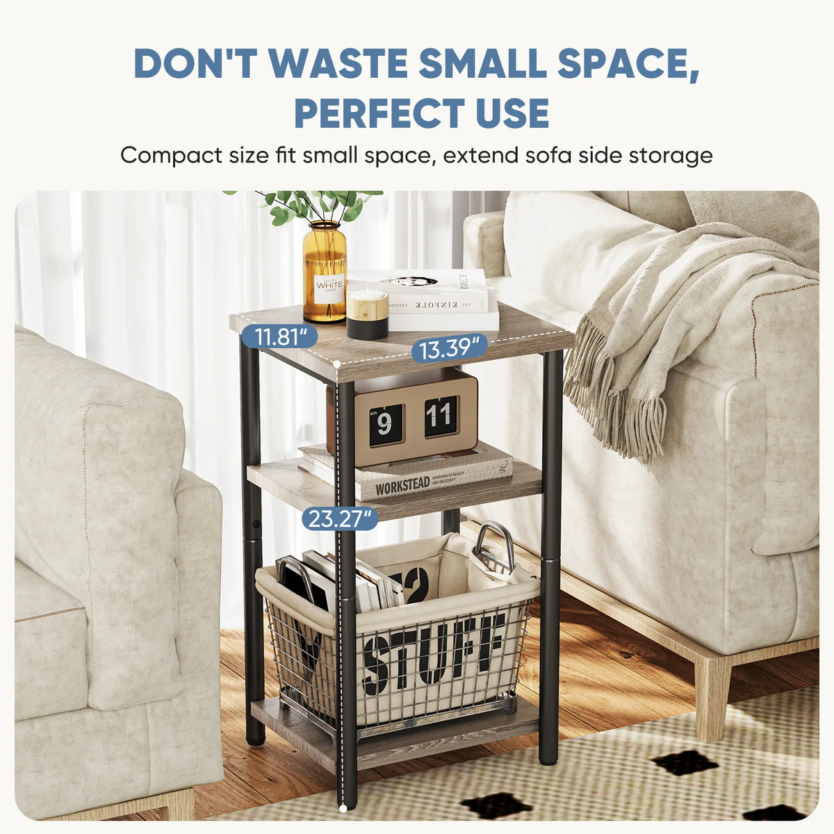 MCQ 3 Tier Living Room End Table Coffee Tables Storage Shelf Nightstand with Adjustable Feet For Tea Dining Tables Home