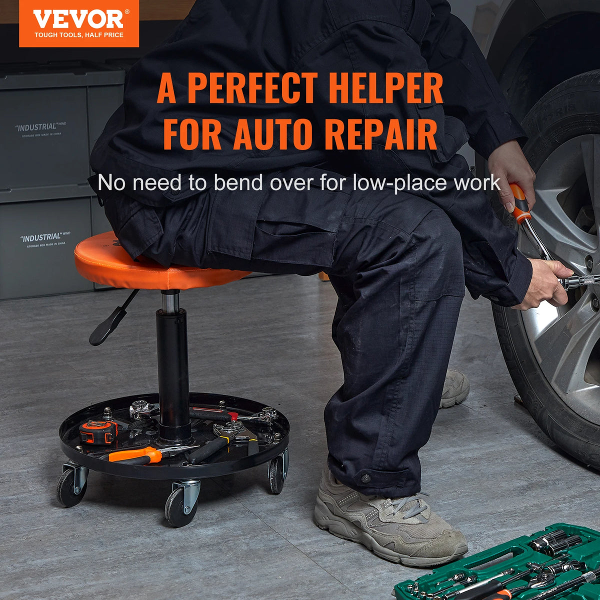 SucceBuy Pneumatic Rolling Mechanic Stool for Garage and Auto Repair