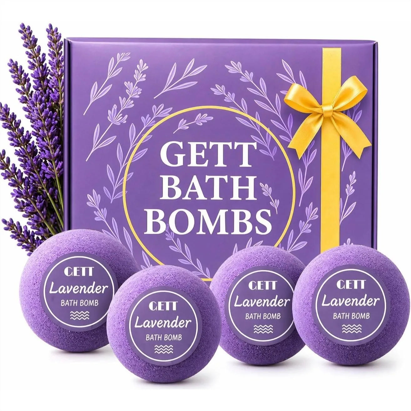Lavender Bath Bombs 4 Pack Individually Wrapped – Aromatherapy Essential Oils, Moisturizing Spa Gift Set for Women, Relaxing
