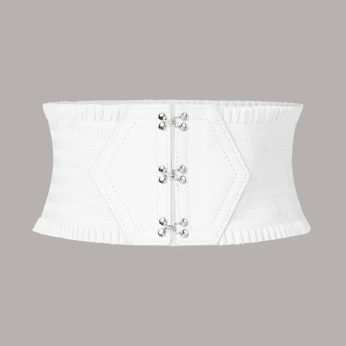 Vibrant Triple Buckle Elastic Waistband Ruffles Wide Belt With Adjustable Strap