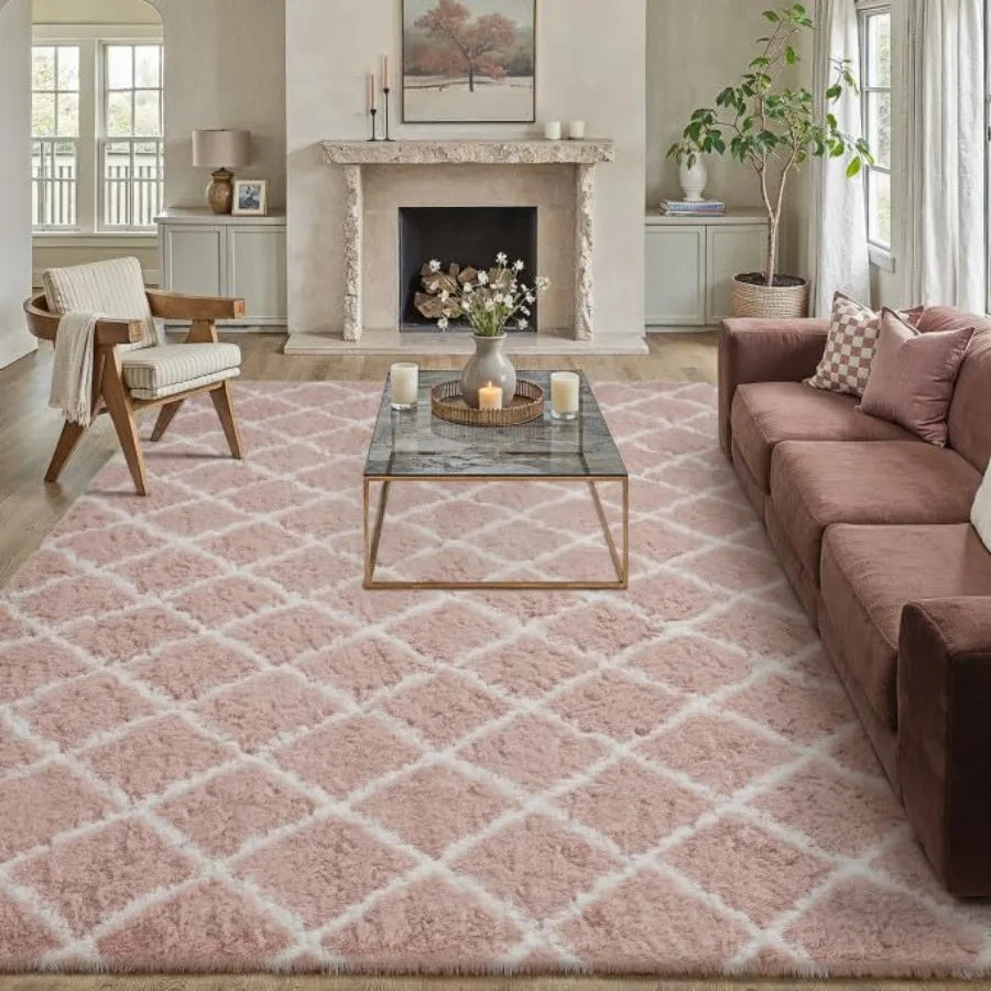 Checkered Fleece Rug For Living Room Non Slip Bedroom Carpet