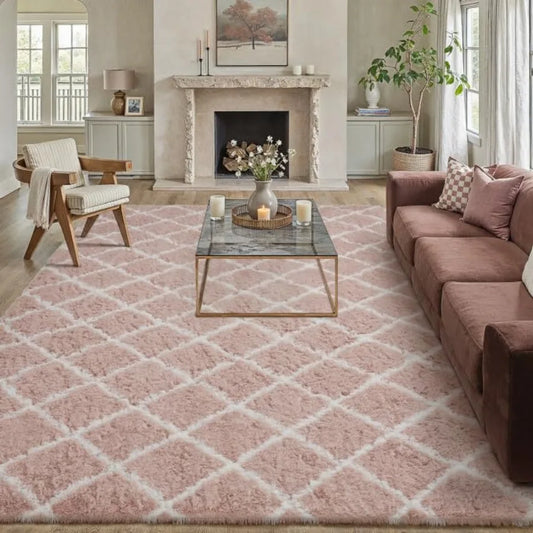 Checkered Fleece Rug For Living Room Non Slip Bedroom Carpet