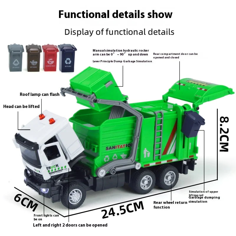 Diecast Garbage Truck Toy With Lights Sounds And Recycling Features