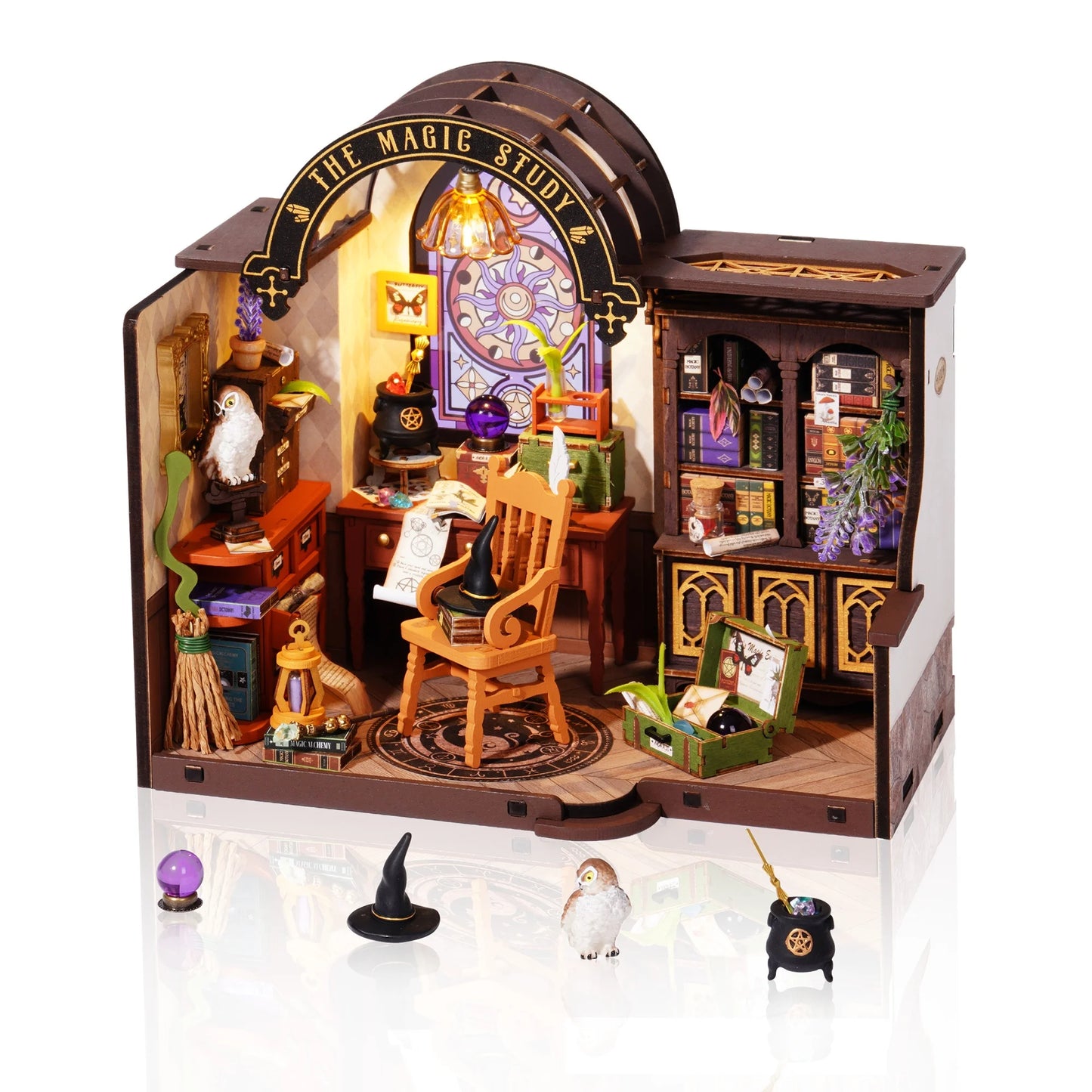 Rolife Wooden Dollhouse 3D Puzzle - Magic Study DIY Miniature House Model Building Kit with LED Light for Home Decor Gift for Adults Friends