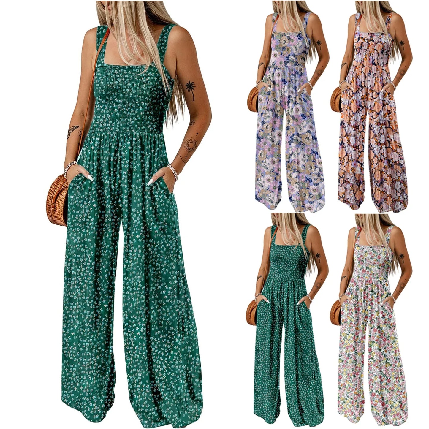 Women's Summer Sling Jumpsuit Romper Printed Loose Casual Streetwear