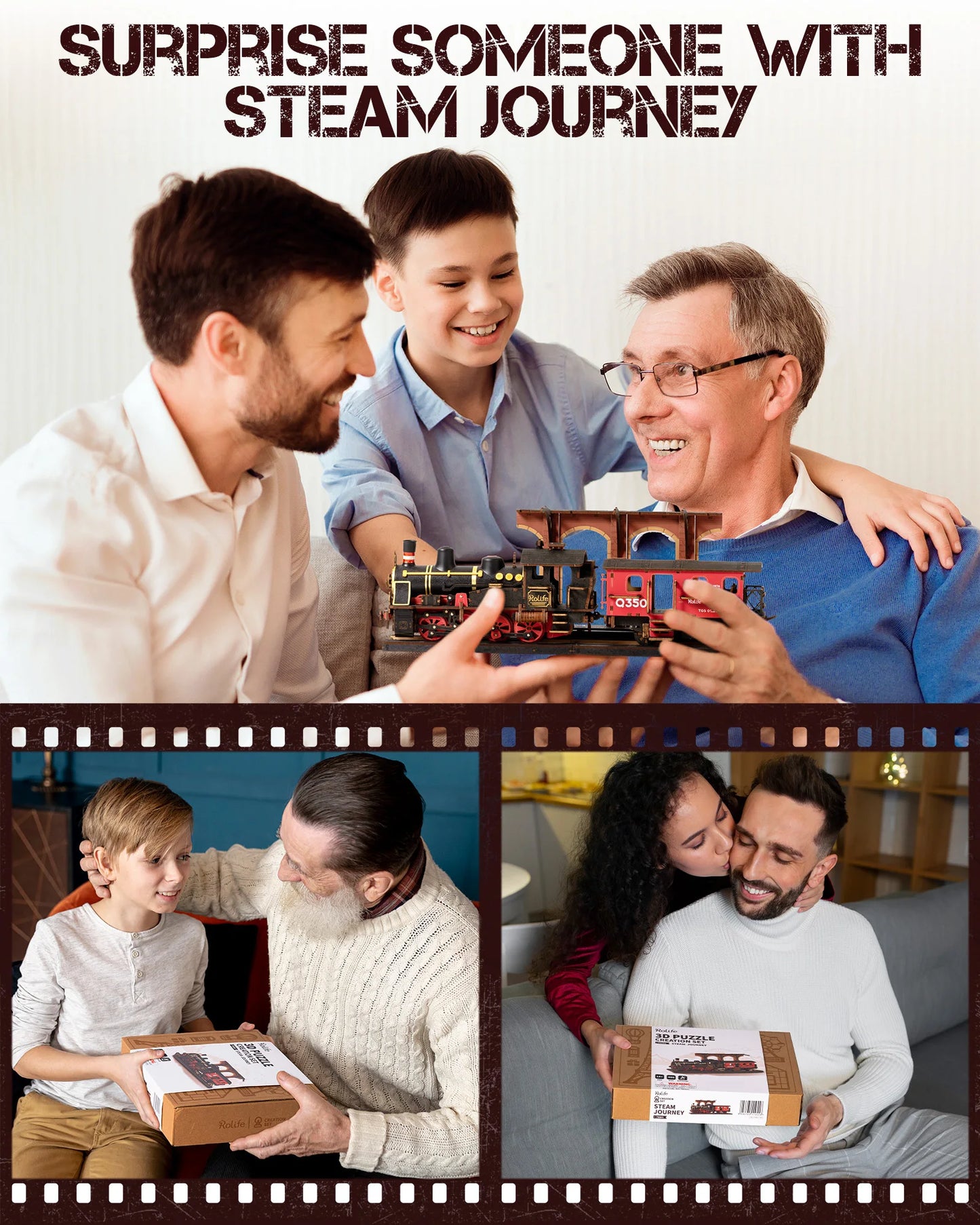 Robotime Steam Train Model Kits 3D Wooden Puzzles Home Decor Craft Gifts for Adults Men Boys Girls