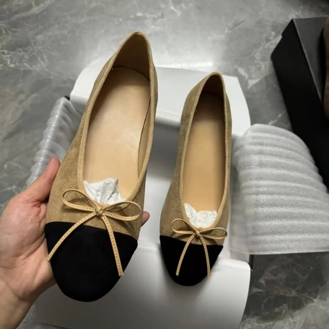 Women's Leather Ballet Flats With Bow Comfortable Casual Shoes