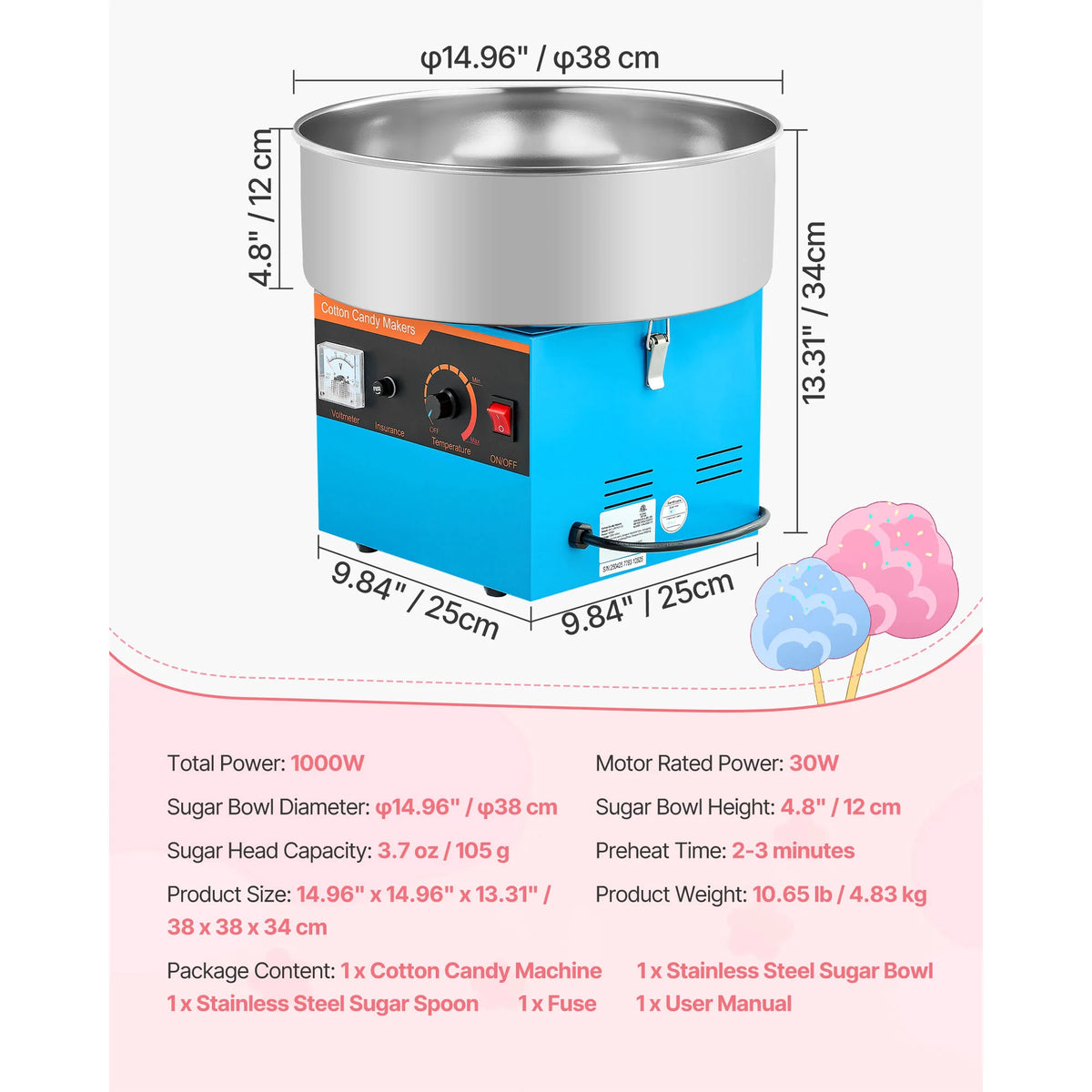 SucceBuy Commercial Electric Cotton Candy Machine for Home Parties