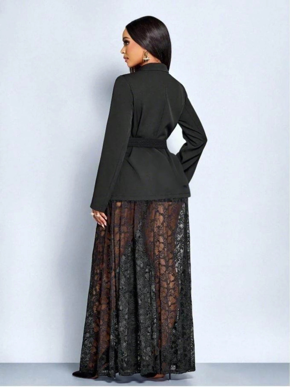 Women's Lapel Long Sleeve Blazer Matching Maxi Skirt Outfit For Street Evening Party Daily Fashion Occasions