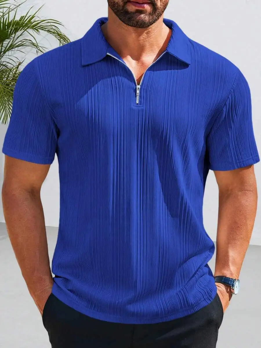 Mens Quarter Zip Shirt Knit Textured Short Sleeve Casual Lightweight Golf Top