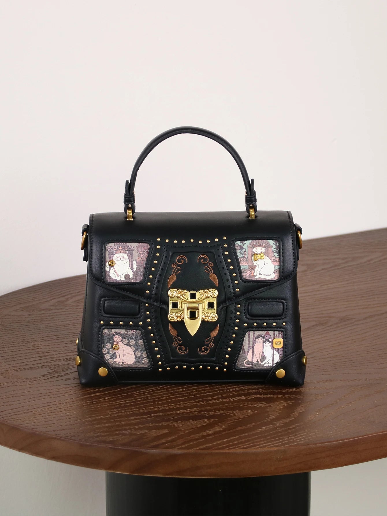 Niche Design Box Bag with Cat Pattern Rivet Texture