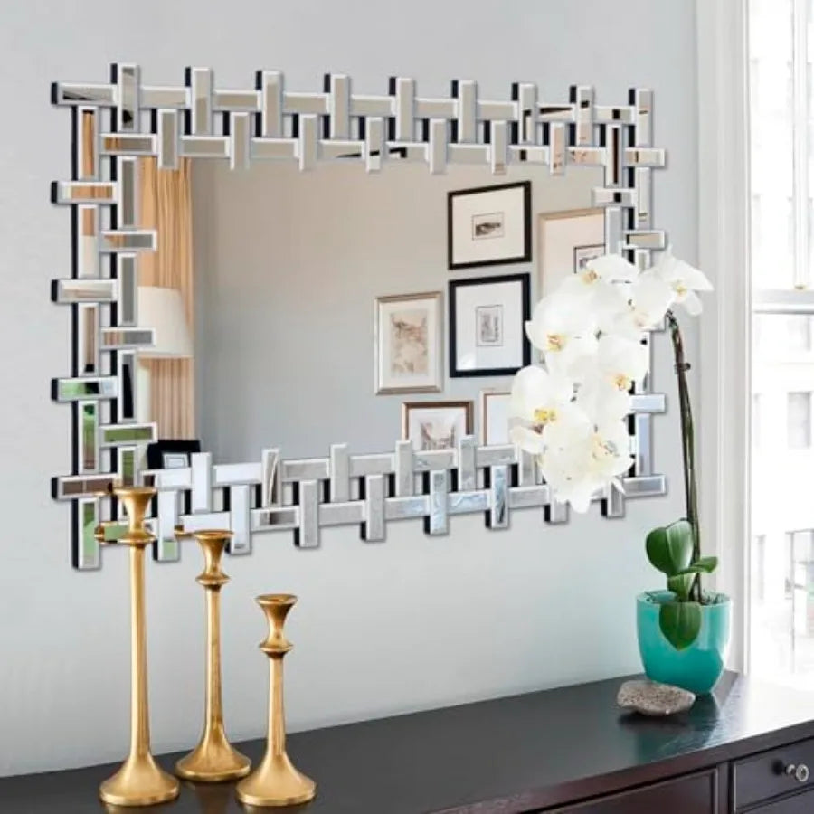 Rectangular Decorative Wall Mirror With Beveled Frame For Living Room