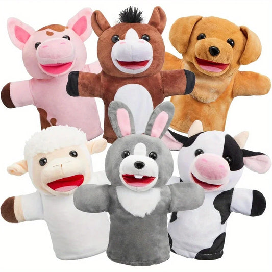 JOYFY 6Pcs Kids Hand Puppet Set with Working Mouth Animal Plush Toy for Show Theater Birthday Gifts Easter Basket Stuffers