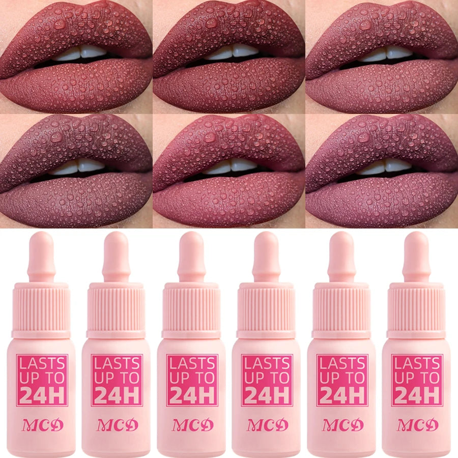 6pcs Matte Velvet Lip Gloss Waterproof Liquid Lipstick Nude Red Rose Lips Tint Makeup Lip Glaze Cosmetics Red Lip Stain Beauty for Women Gifts