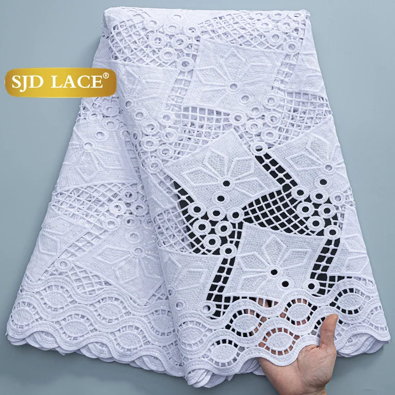 SJD Lace African Sequins Guipure Cord Lace Fabric Water Soluble