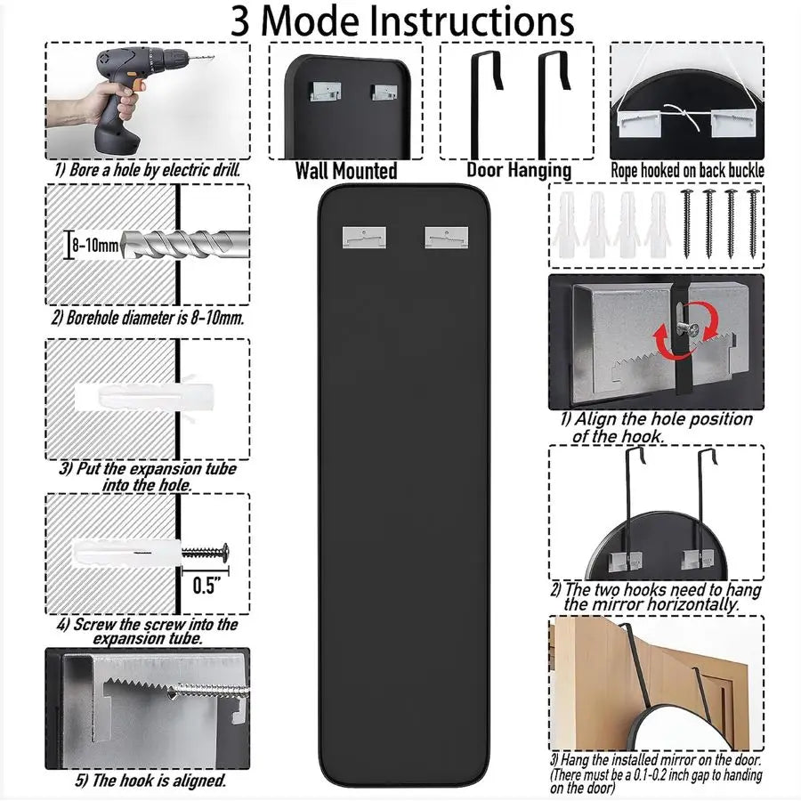 Rectangle Full Body Mirror With Aluminum Alloy Frame For Door Hanging Wall Mount