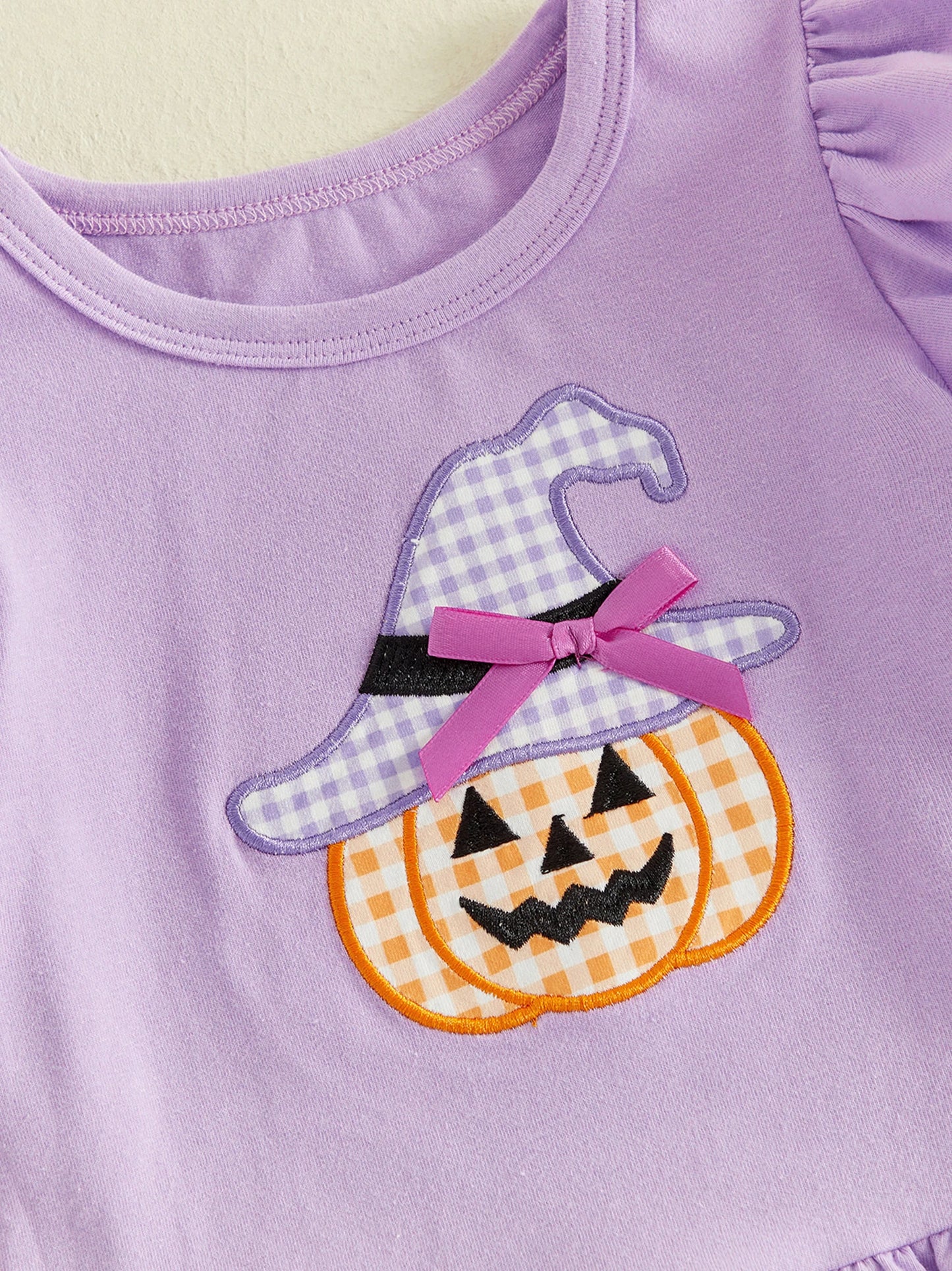 Halloween Pumpkin Embroidered Toddler Girl Top Set
