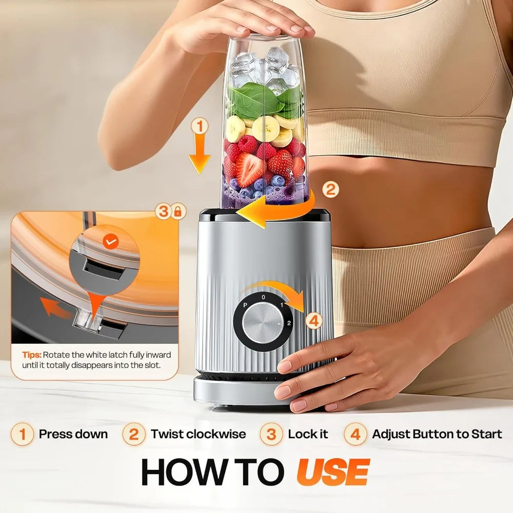 Portable Personal Smoothie Blender with 2 24oz Cups Extra Lid for Shakes Juices Baby Food Nutritious Recipes