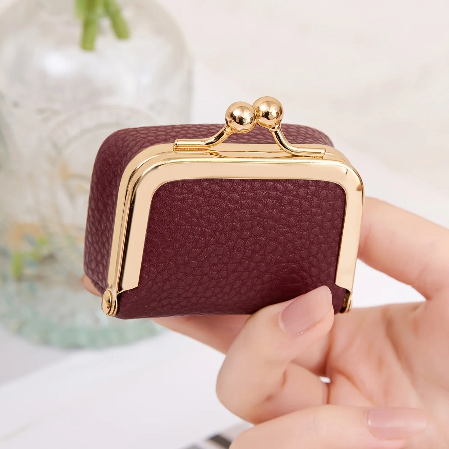 Mini Leather Coin Purse With Gold Clasp For Women Jewelry And Earphone Pouch