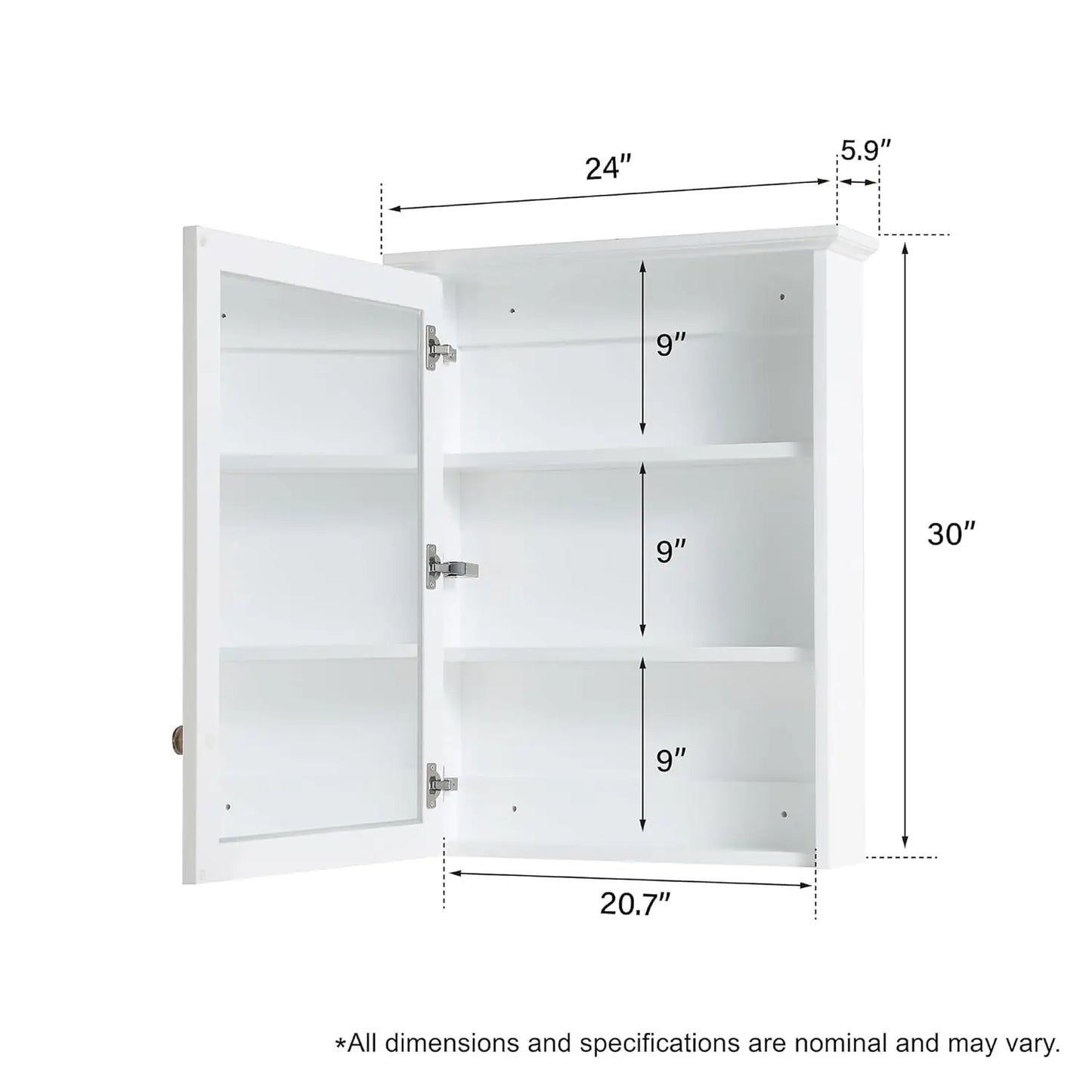 Wooden Wall Mounted Medicine Cabinet With Mirror And Three Tiers