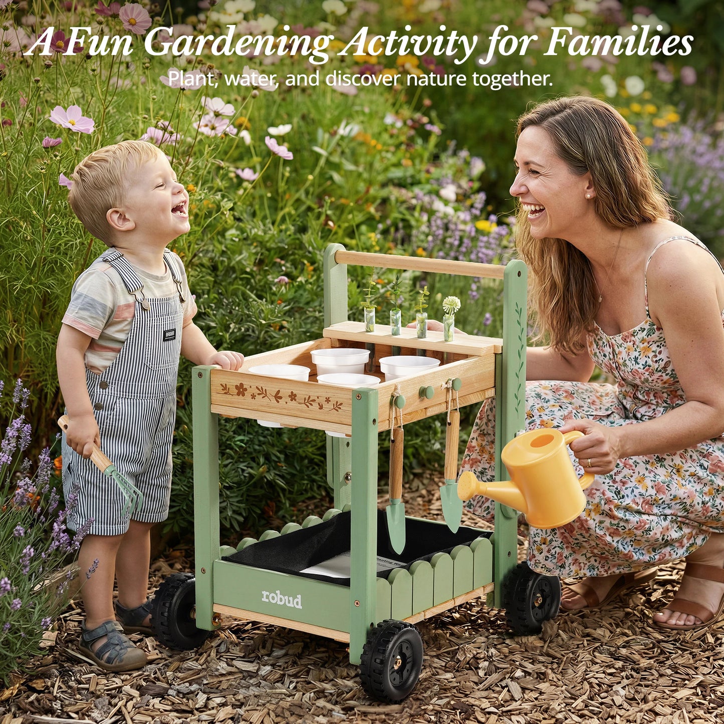 ROBUD Wooden Mud Kitchen Outdoor for Kids with Removable Sink Faucet Garden Tools Accessories Pretend Play Kitchen Toy Montessori Outdoor Toy Gift for Boys Girls Age 3+
